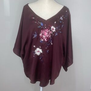 White House Black Market Purple Flutter Sleeve Blouse